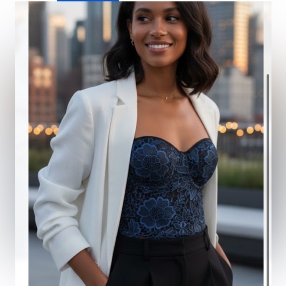 Elegant Lace Bandeau in Black and Blue Size #M